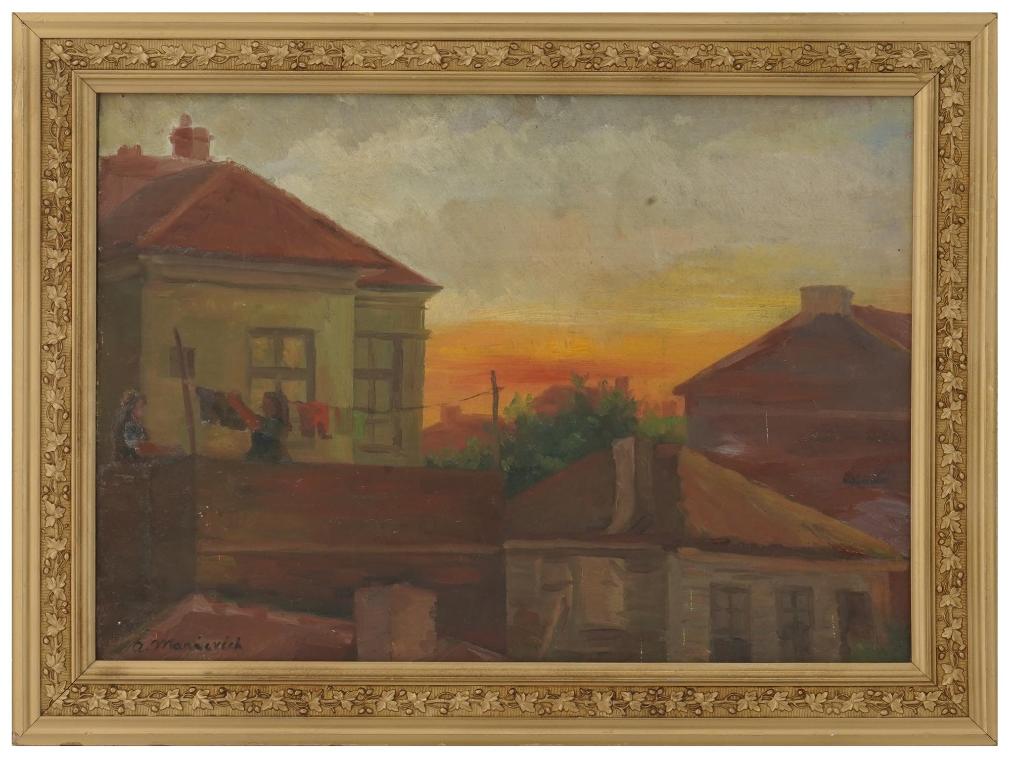 AMERICAN TOWNSCAPE PAINTING BY ABRAHAM MANIEVICH